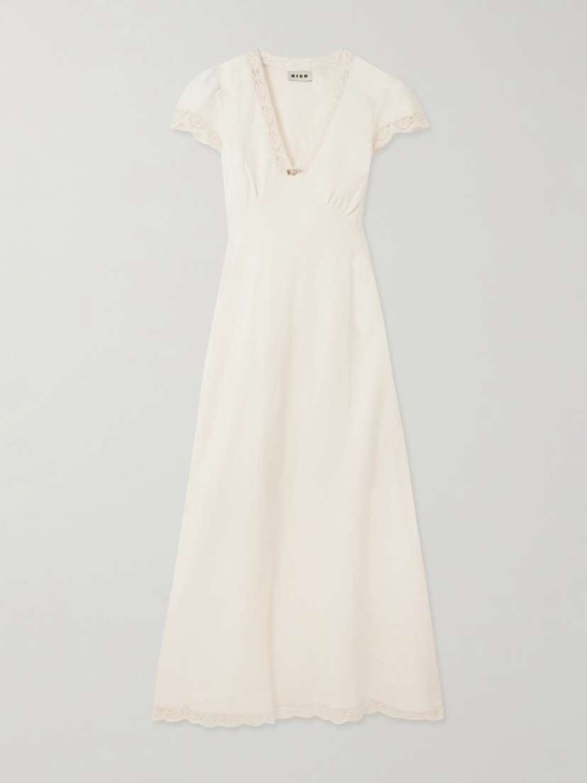 Rixo Clarice Lace-trimmed Linen-blend Midi Dress