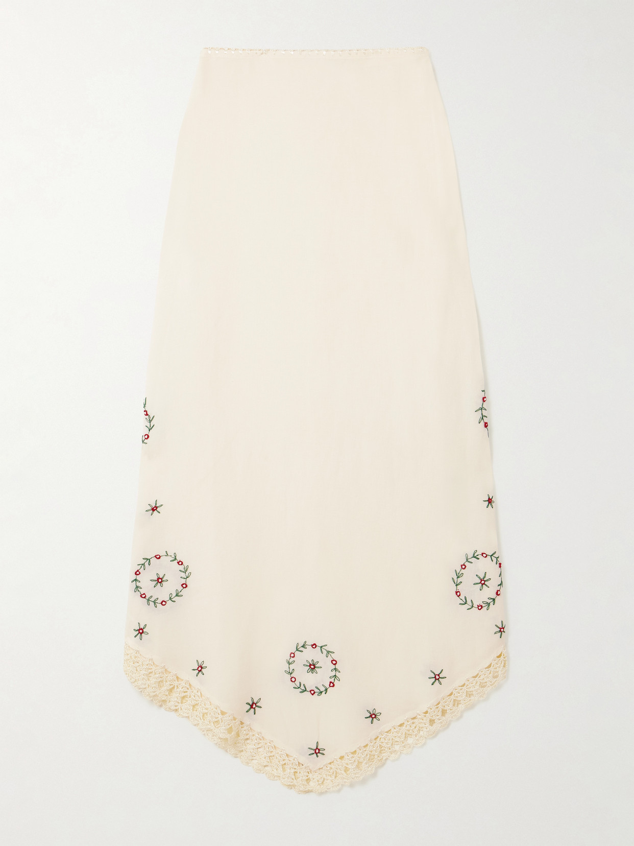 Rixo London Imola Crochet-trimmed Embroidered Linen-blend Midi Skirt In White