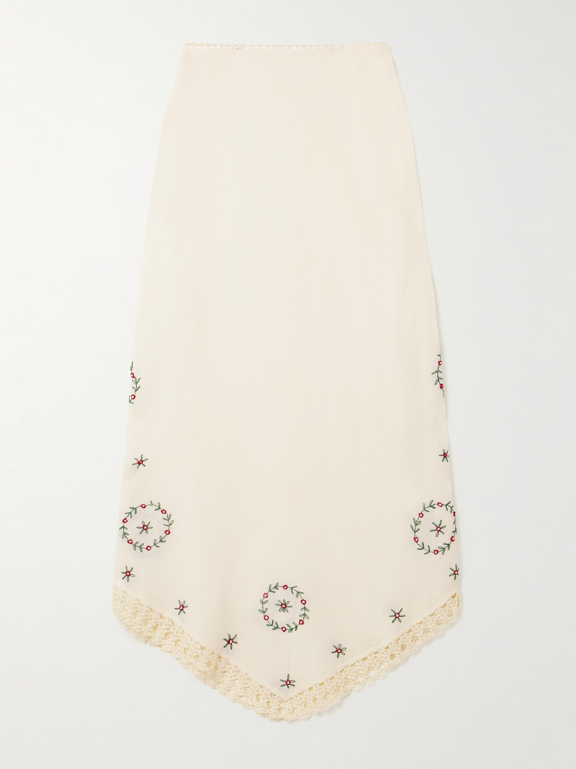 RIXO - Imola crochet-trimmed embroidered linen-blend midi skirt
