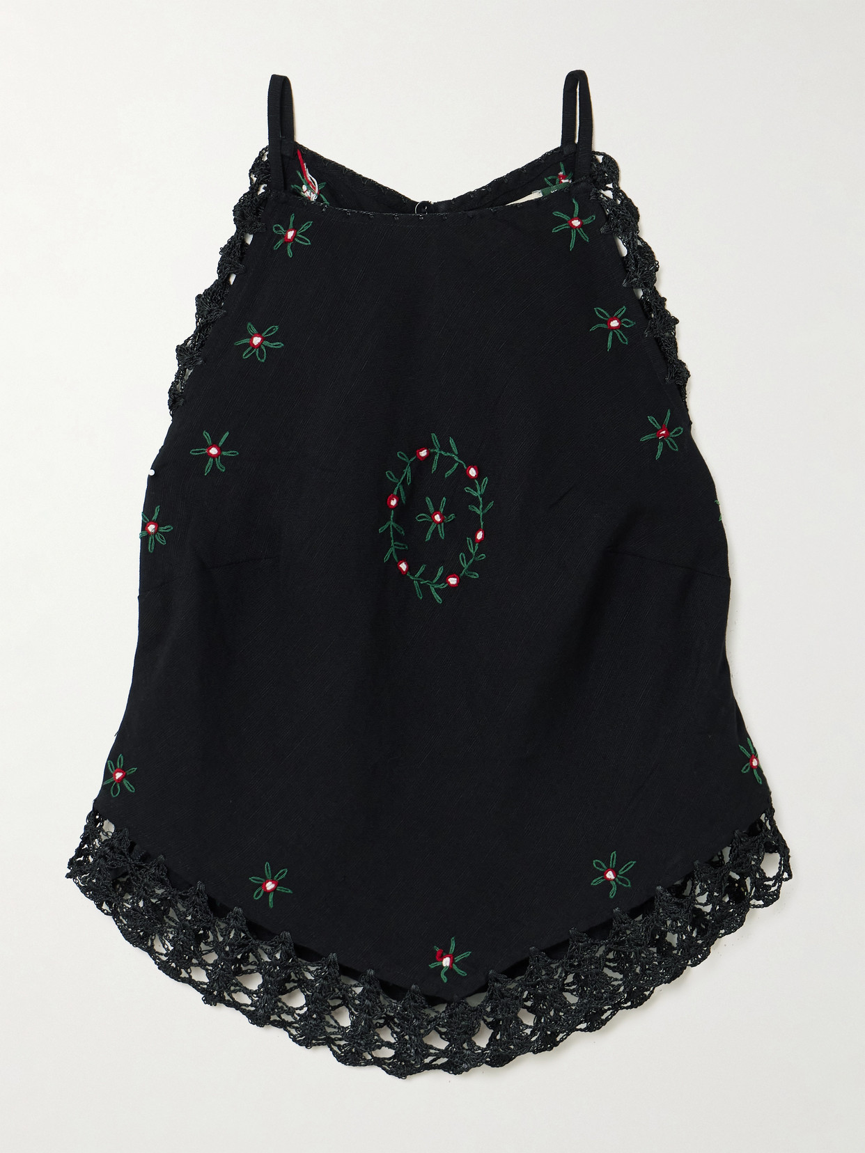 Rixo London Ayanna Crochet-trimmed Embroidered Linen-blend Top In Black