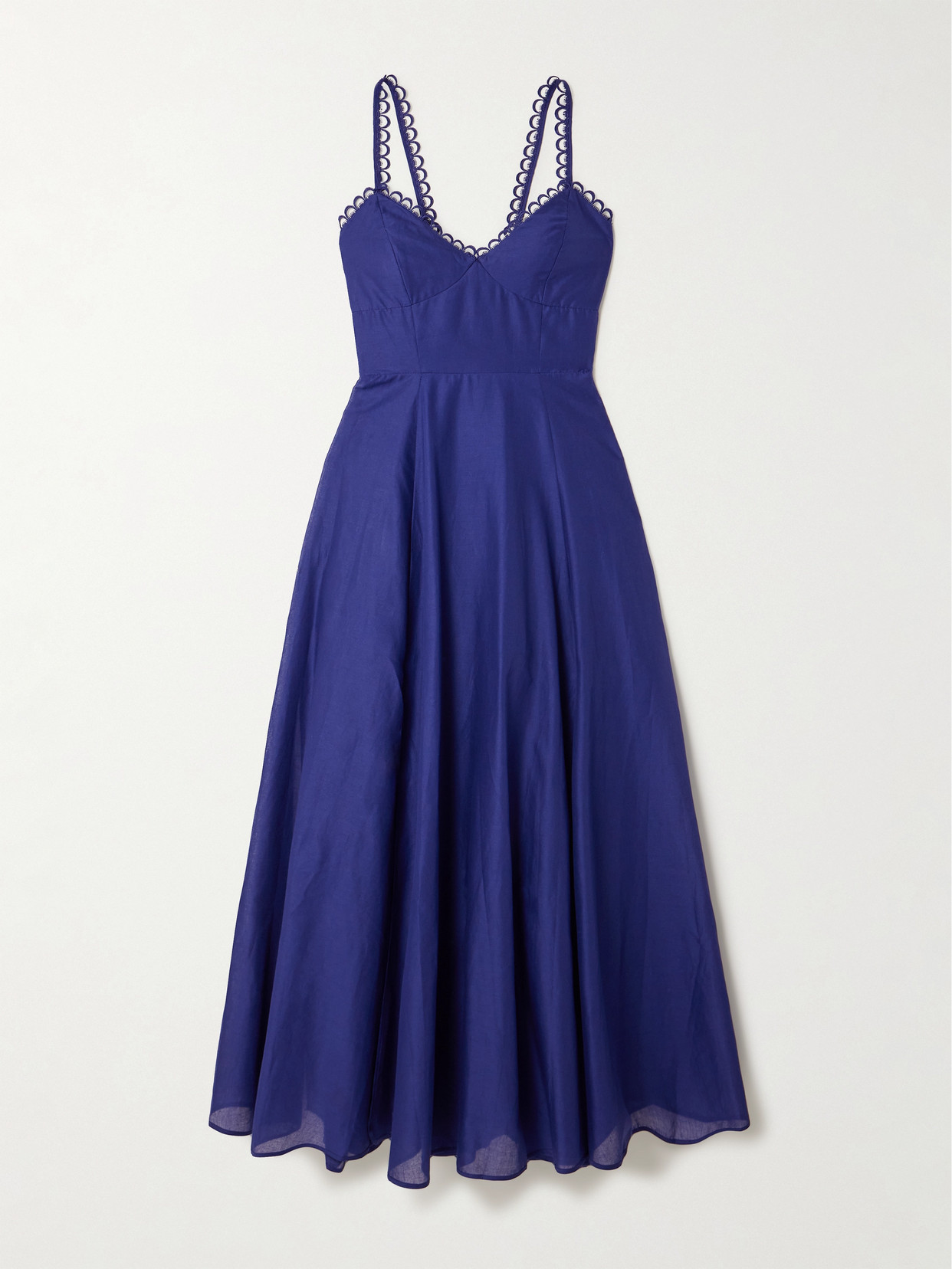 Charo Ruiz Iraso Guipure Lace-trimmed Cotton-blend Voile Midi Dress In Blue