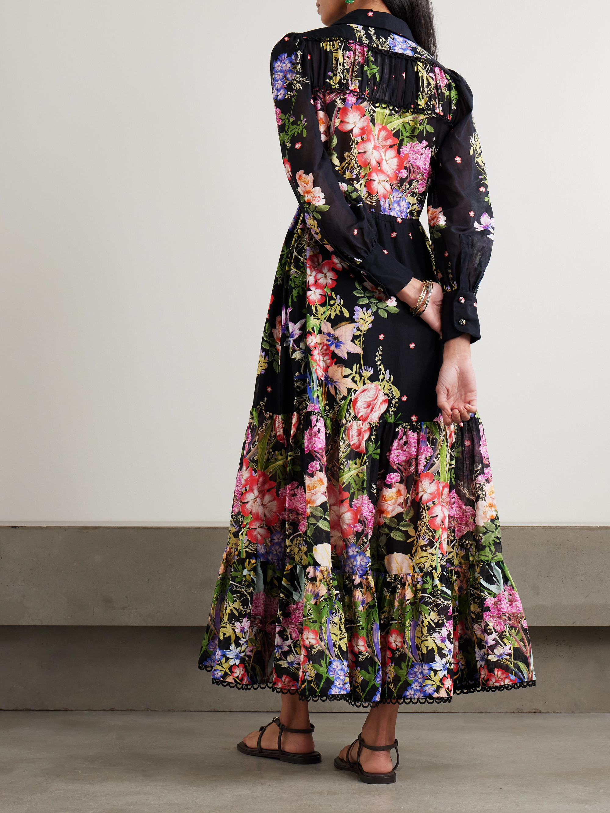 Charo Ruiz Lotus floral-print cotton-blend voile maxi shirt dress thumbnail