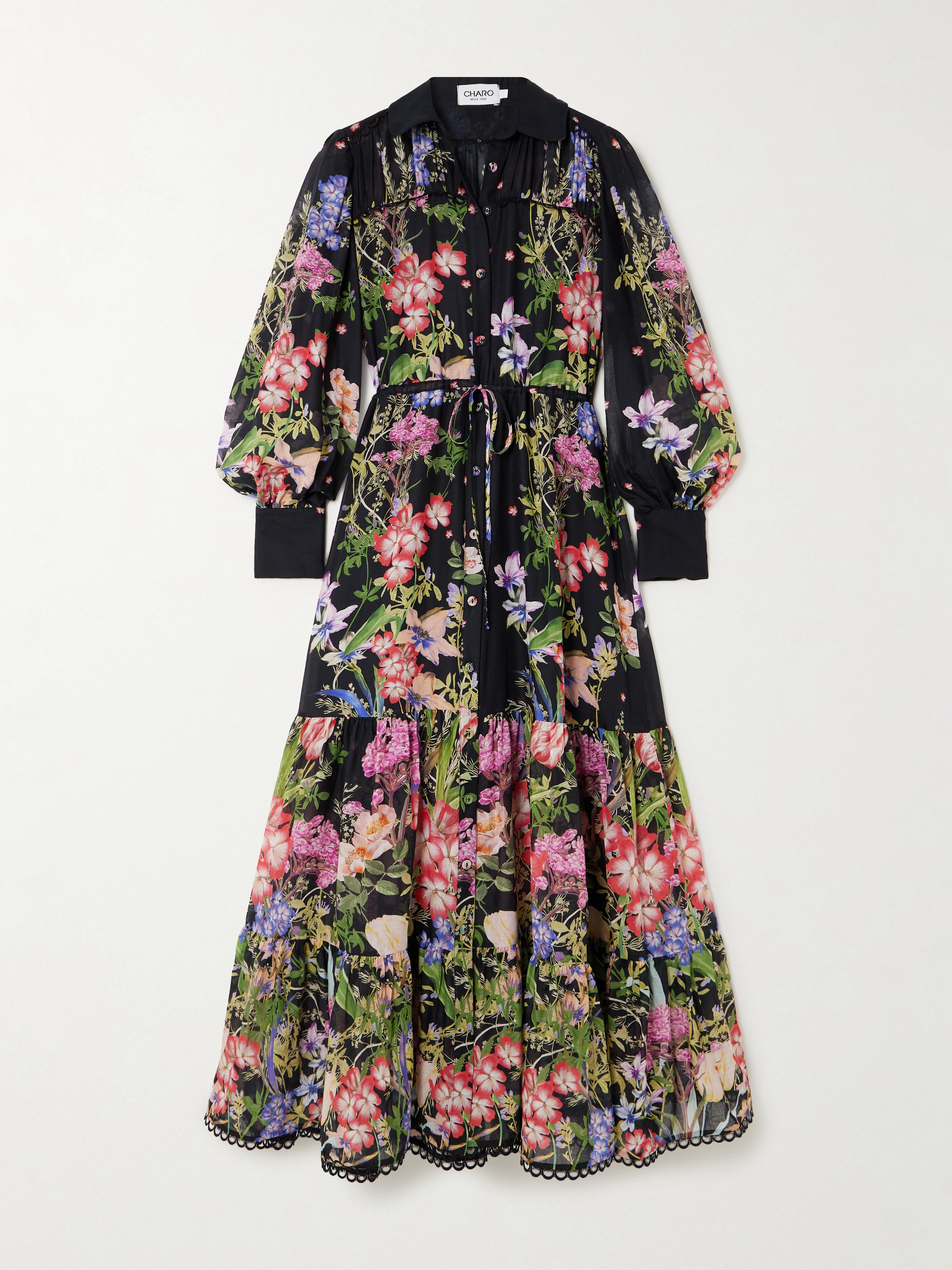 Charo Ruiz Lotus floral-print cotton-blend voile maxi shirt dress thumbnail