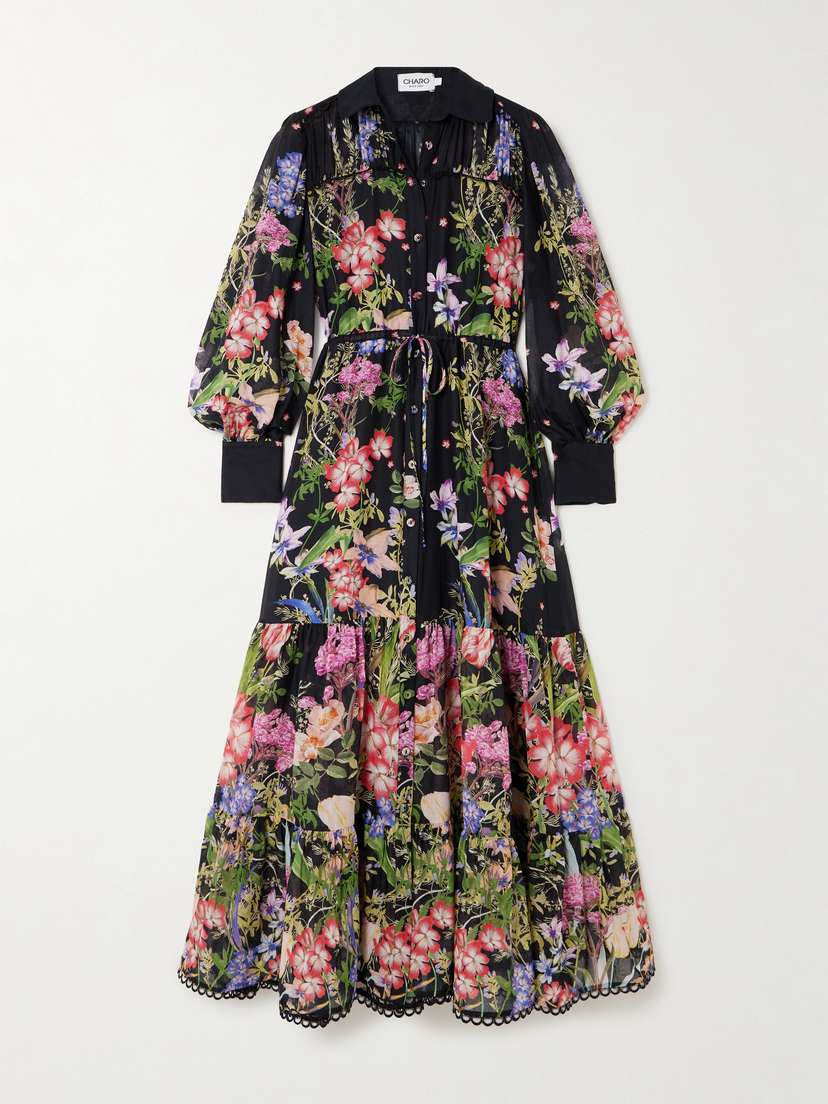 Charo Ruiz Lotus Floral-print Cotton-blend Voile Maxi Shirt Dress