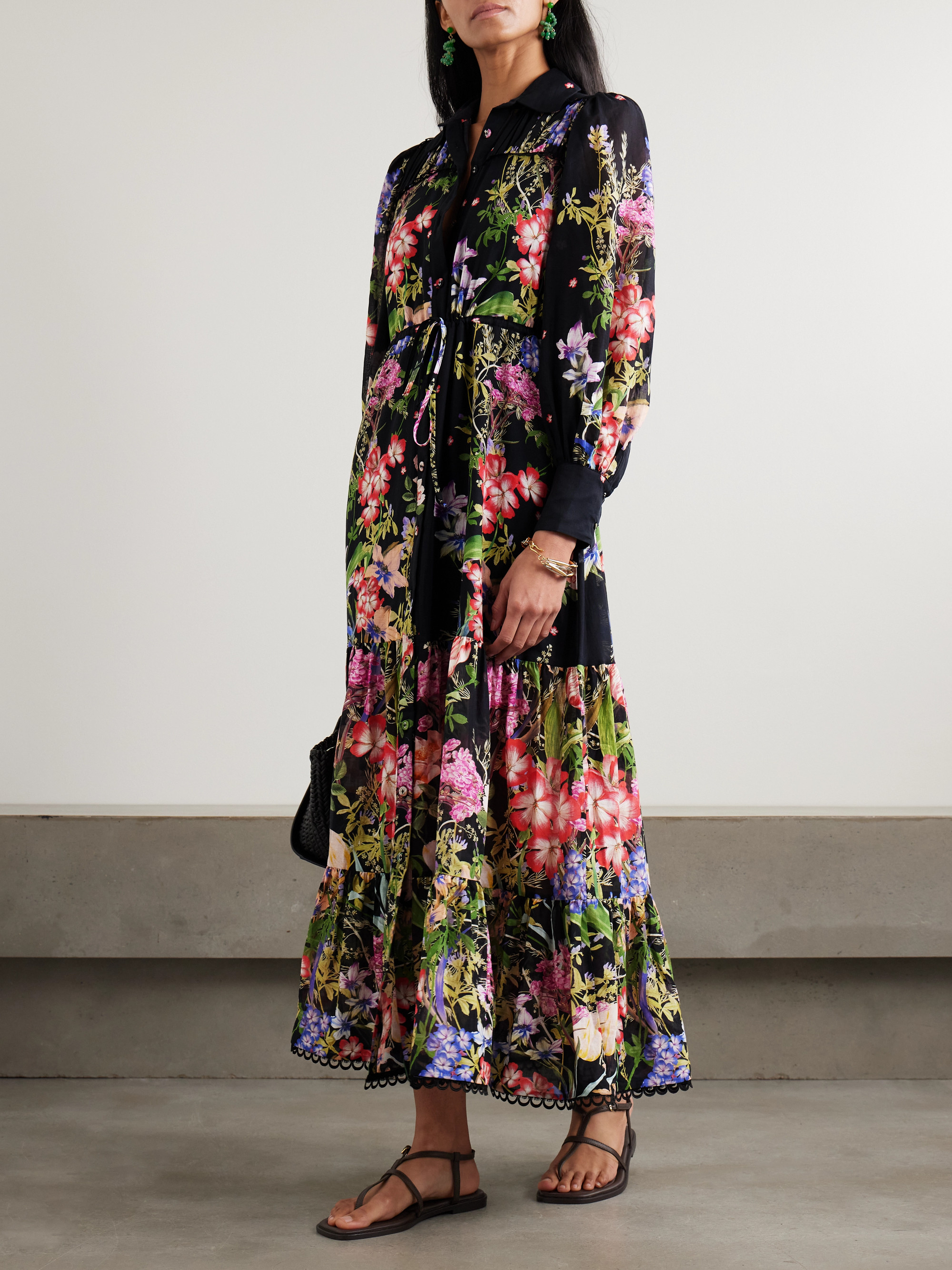 Charo Ruiz Lotus floral-print cotton-blend voile maxi shirt dress