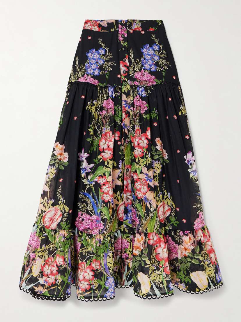 Charo Ruiz Ann Tiered Floral-print Cotton-blend Voile Maxi Skirt