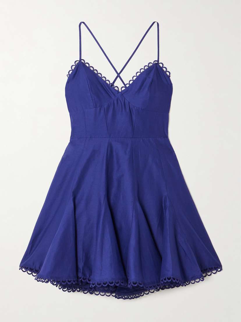 Charo Ruiz Marlene Pleated Guipure Lace-trimmed Cotton-blend Voile Mini Dress