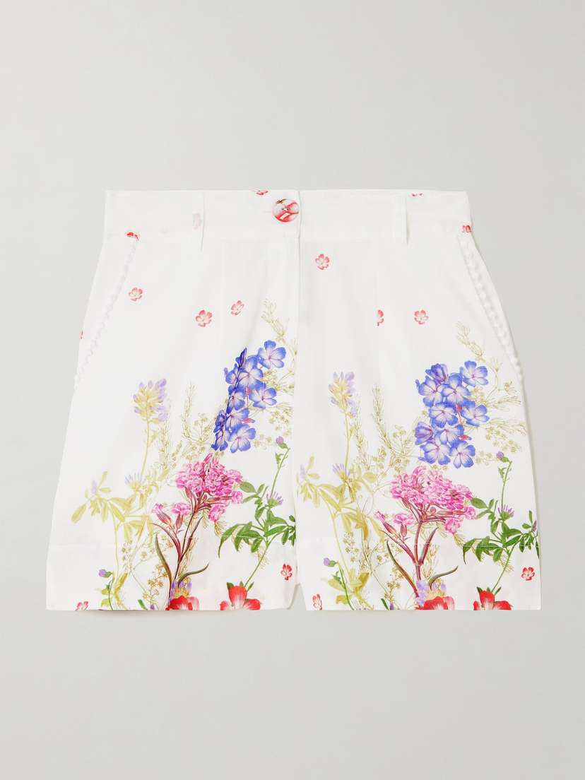 Charo Ruiz Pansy Guipure Lace-trimmed Floral-print Cotton-blend Voile Shorts