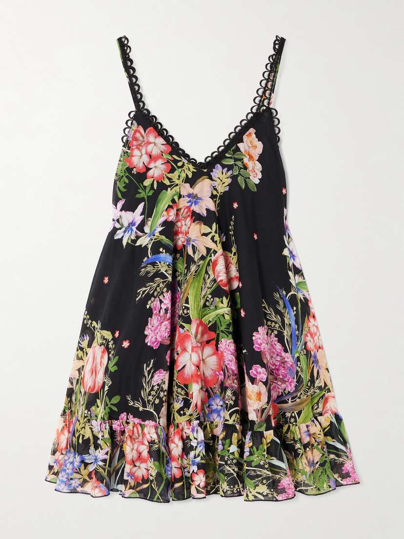 Charo Ruiz Lily Ruffled Floral-print Cotton-blend Voile Mini Dress