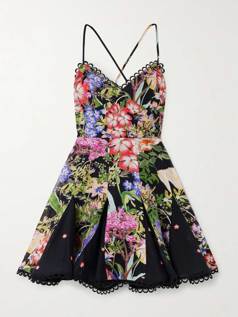 Charo Ruiz Marlene Lace-up Floral-print Cotton-blend Voile Mini Dress