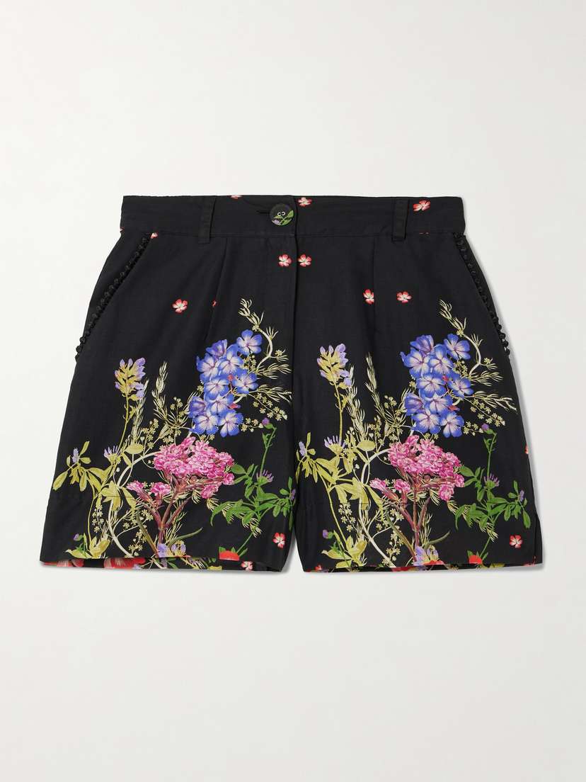 Charo Ruiz Pansy Guipure Lace-trimmed Floral-print Cotton-blend Voile Shorts