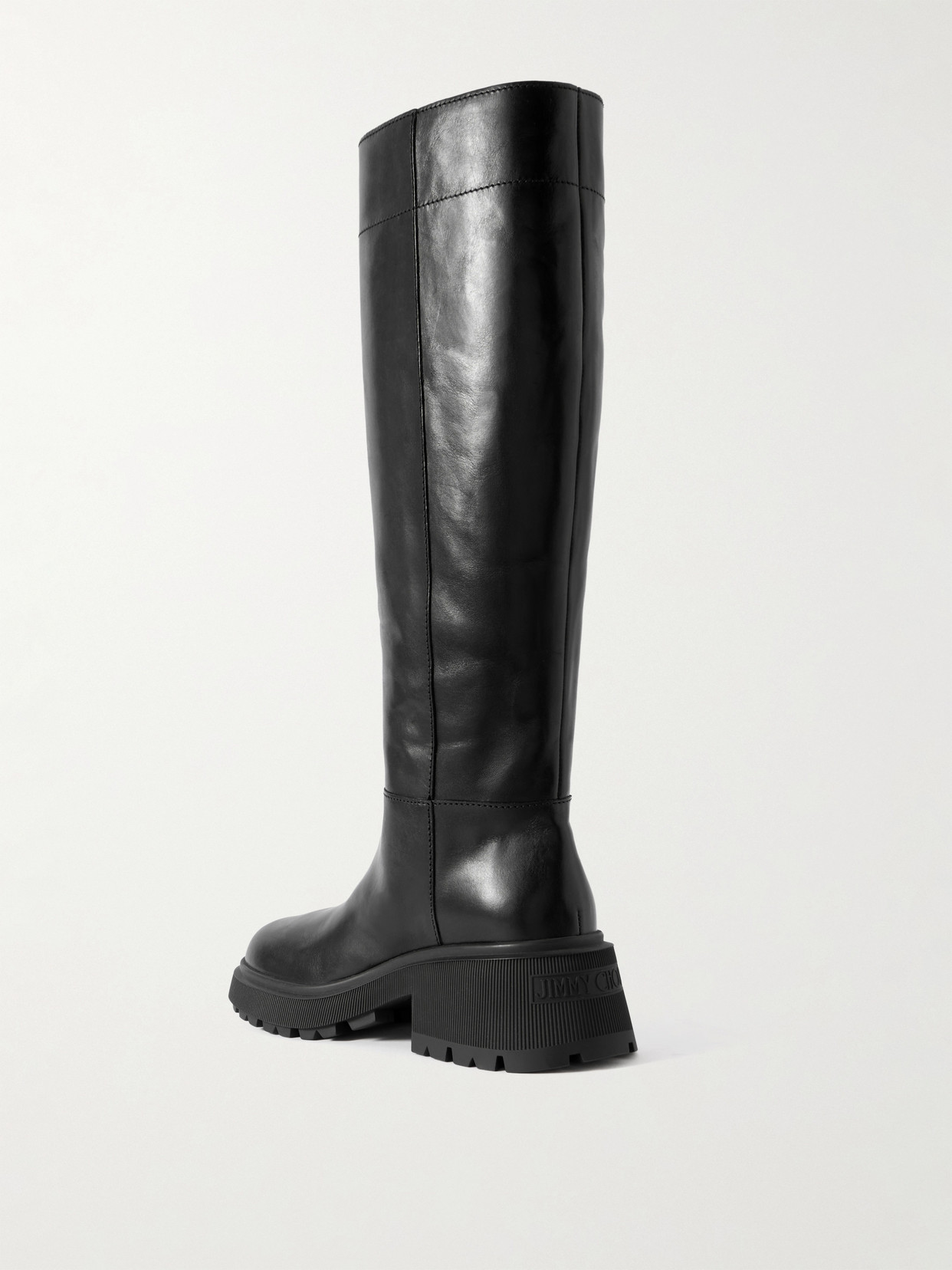 Jimmy Choo Tasmin 70 Buckled Glossed-leather Knee Boots In Black