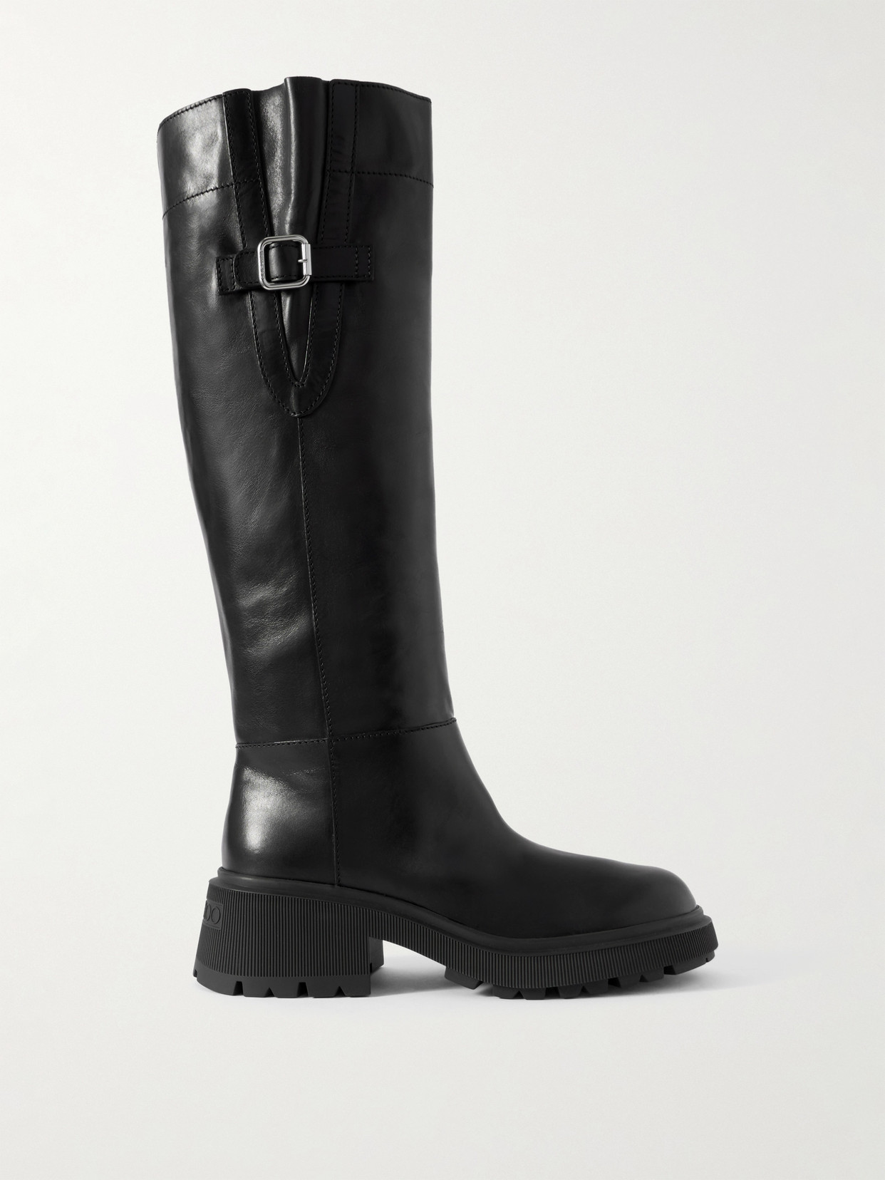 Jimmy Choo Tasmin 70 Buckled Glossed-leather Knee Boots In Black