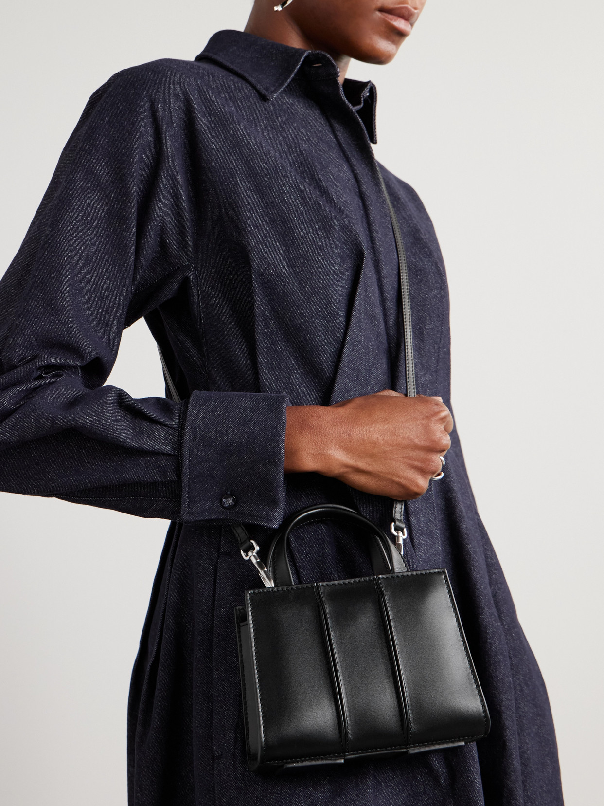 Max Mara Whitney Bag 2 Nano Pleated Leather Tote In Black
