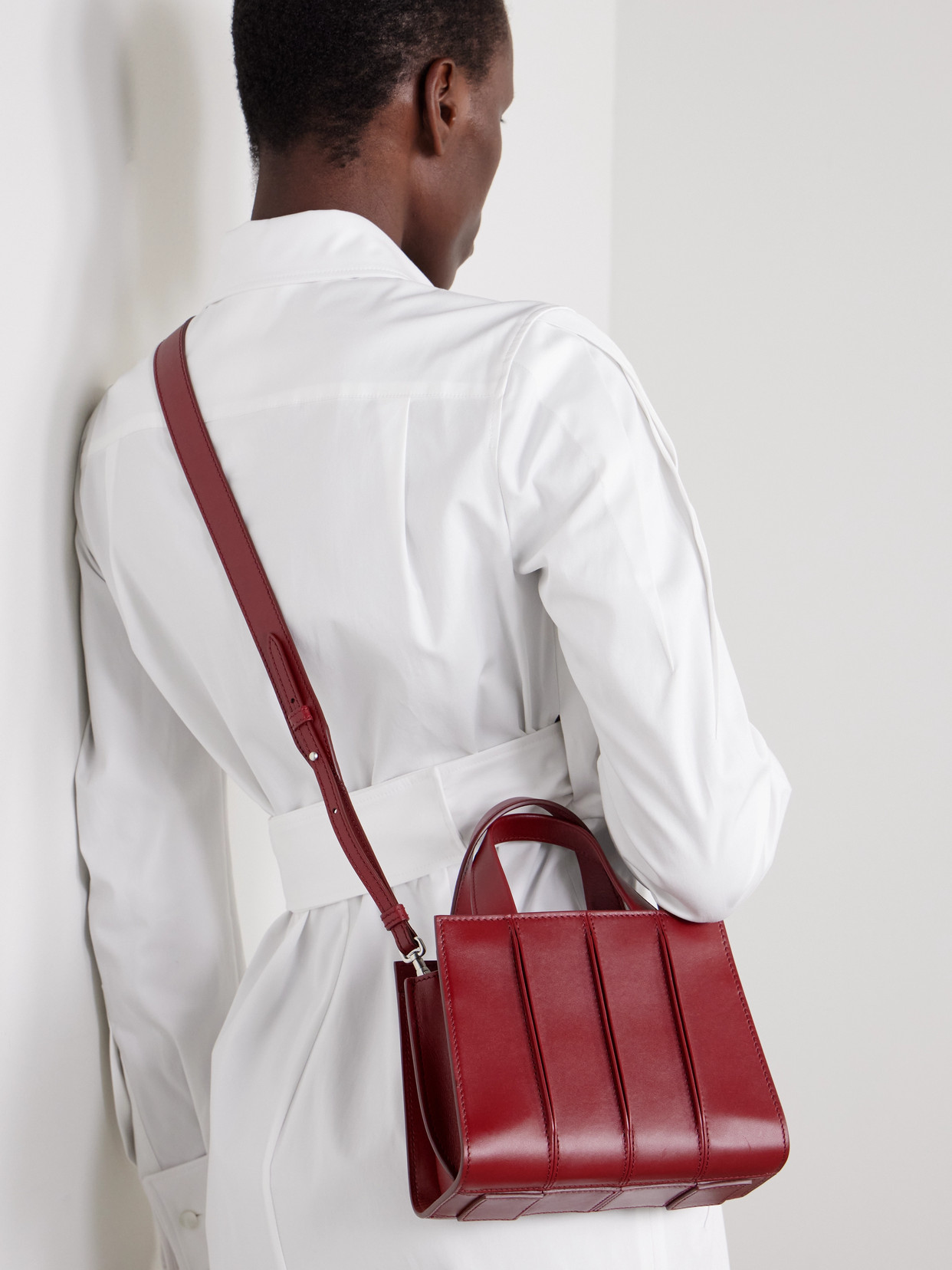 Max Mara Whitney Bag 3 Micro Pleated Leather Tote In Burgundy