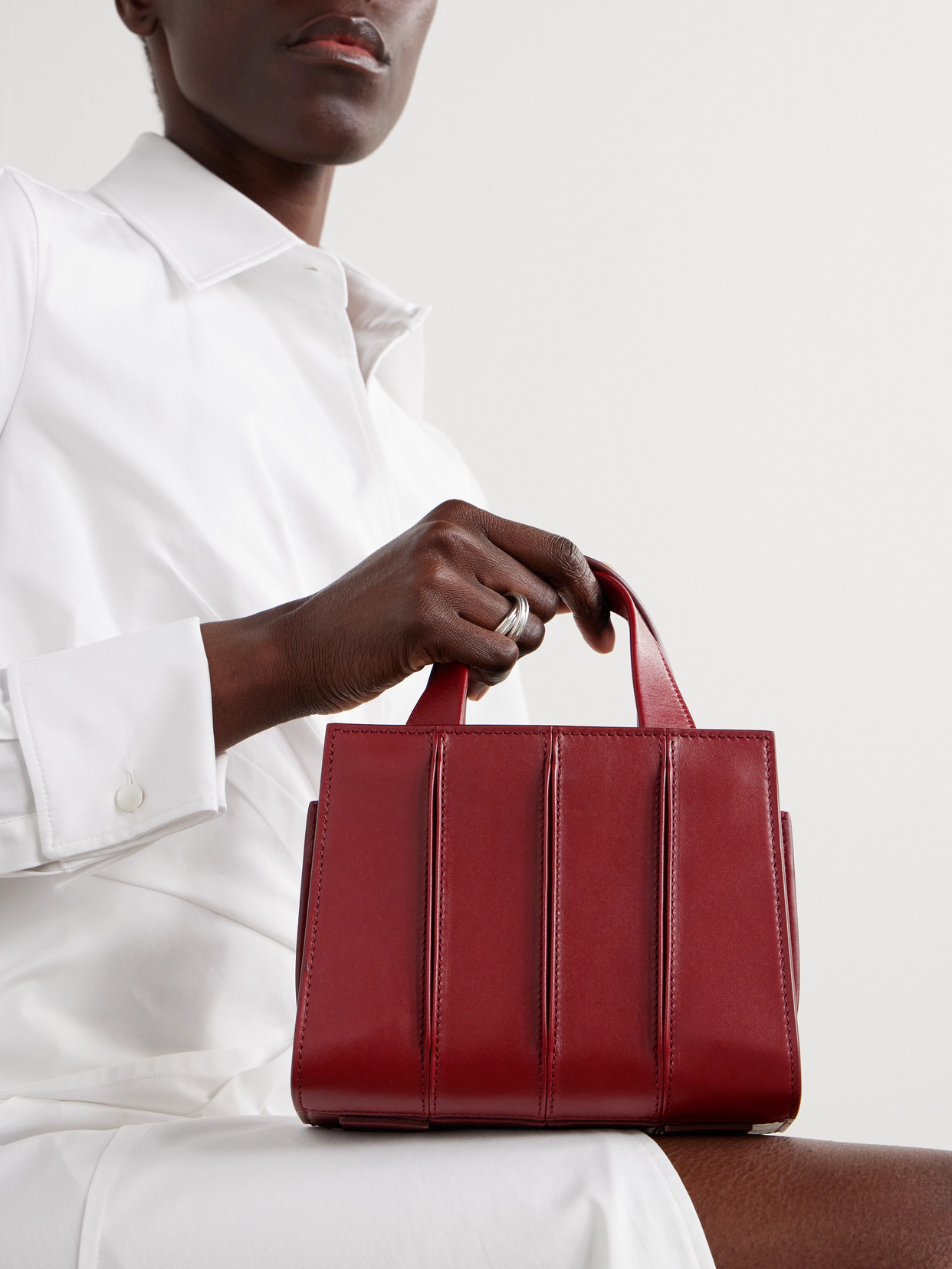 Max Mara Whitney Bag 3 Micro Pleated Leather Tote In Burgundy