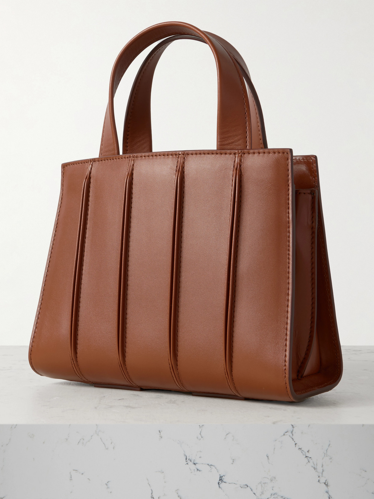 Max Mara Whitney Small Pleated Leather Tote In Brown