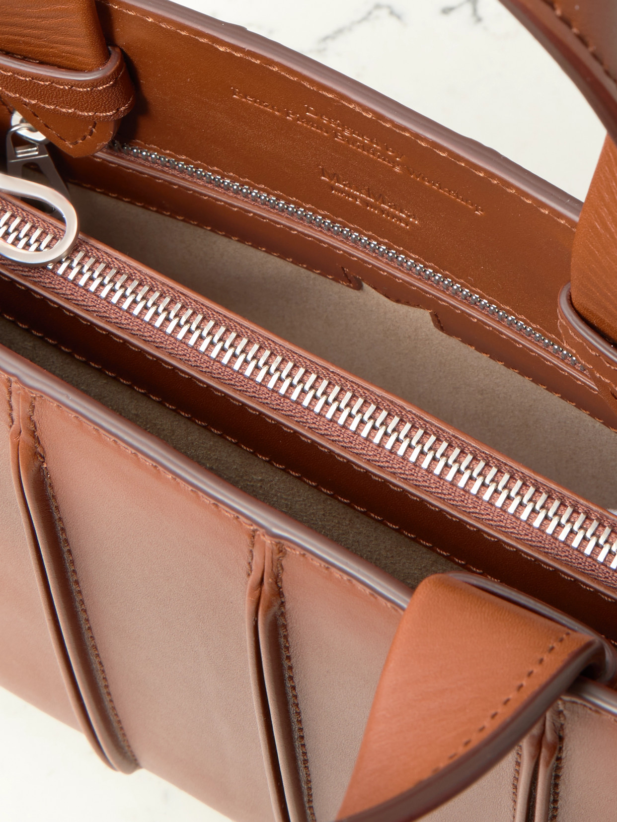 Max Mara Whitney Small Pleated Leather Tote In Brown