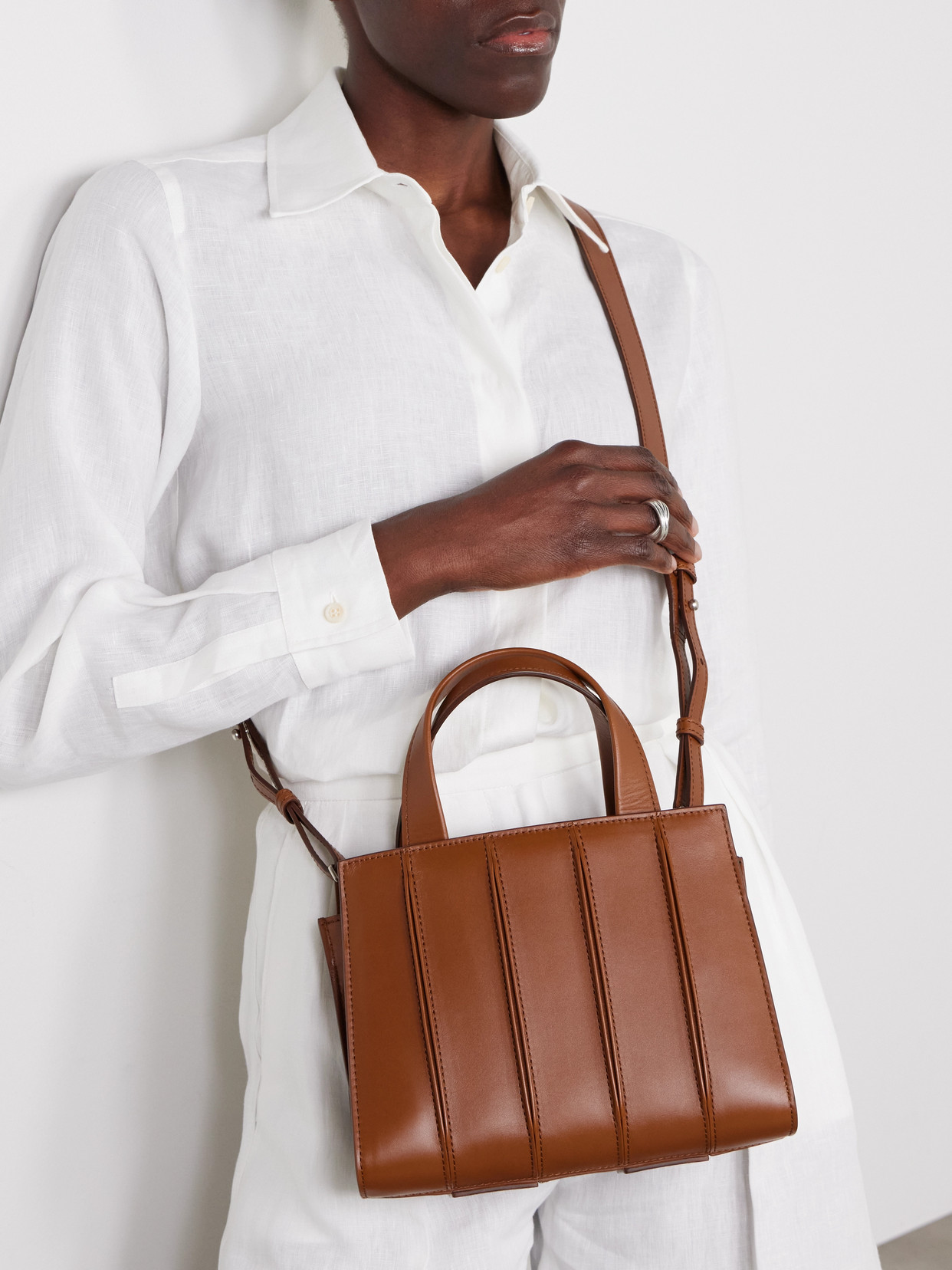 Max Mara Whitney Small Pleated Leather Tote In Brown
