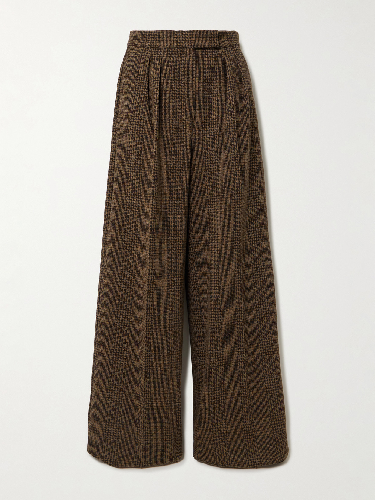 Max Mara Ponza Houndstooth Cotton-blend Wide-leg Pants In Brown