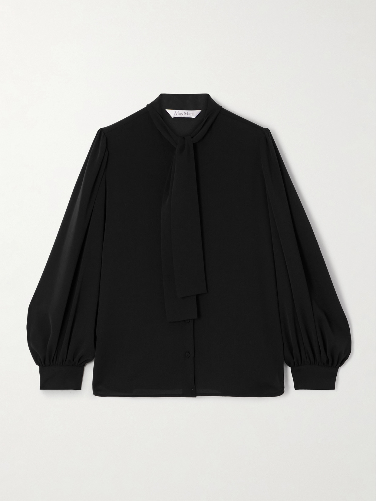 Max Mara Melania Pussy-bow Silk-crepe Blouse In Black