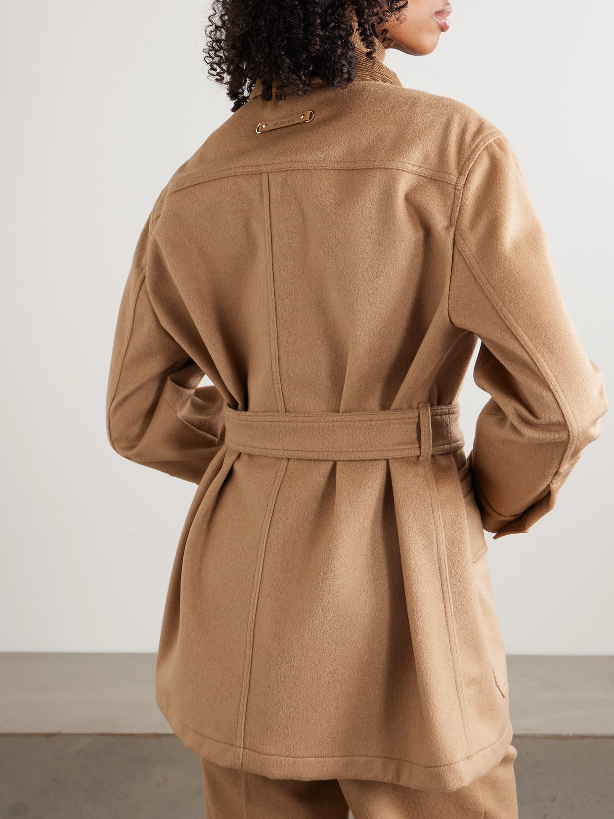 Leva Belted Corduroy-Trimmed Camel Jacket