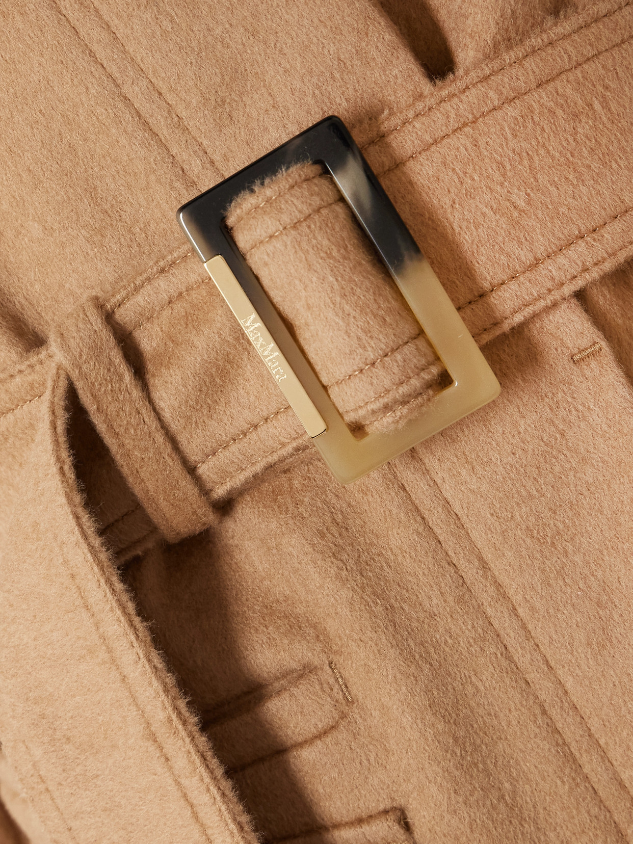 Leva Belted Corduroy-Trimmed Camel Jacket