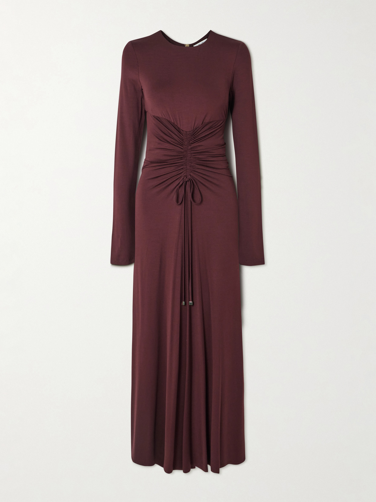 Max Mara Doppia Ruched Jersey Maxi Dress In Burgundy