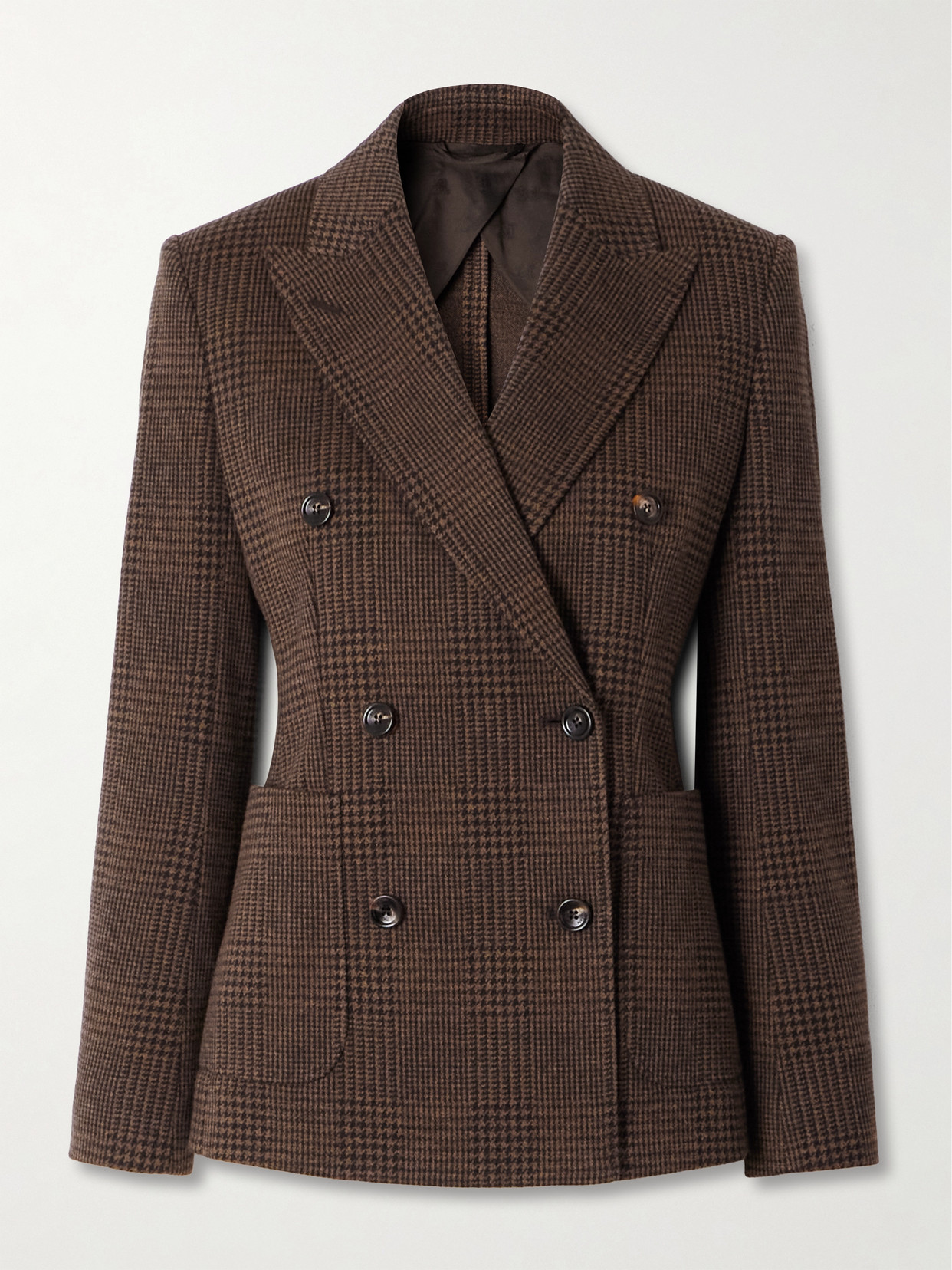 Max Mara Double-breasted Houndstooth Cotton-blend Blazer In Brown