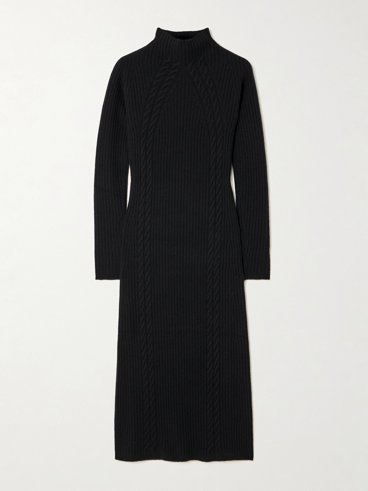 Max Mara Zelanda Cable-knit Wool And Cashmere-blend Turtleneck Midi Dress In Black