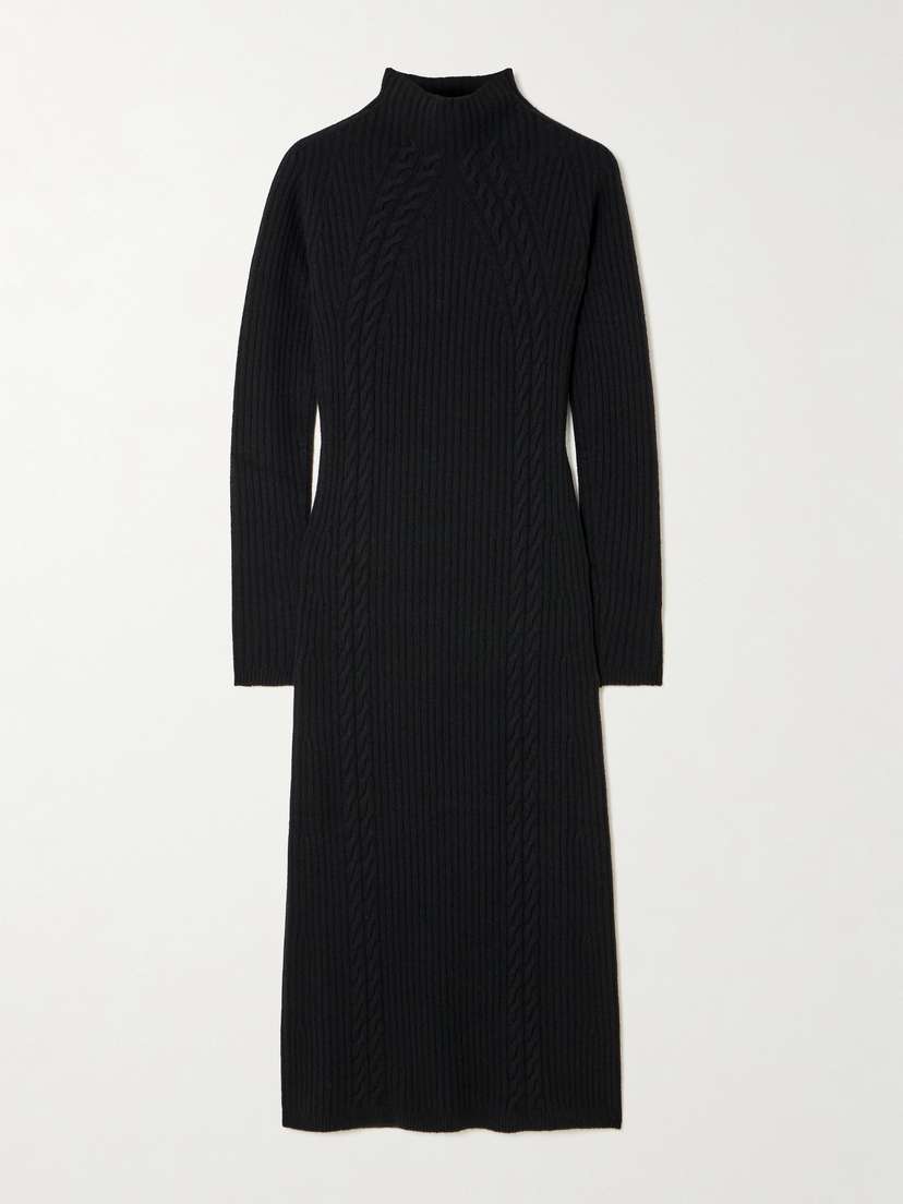 Max Mara Zelanda Cable-knit Wool And Cashmere-blend Turtleneck Midi Dress