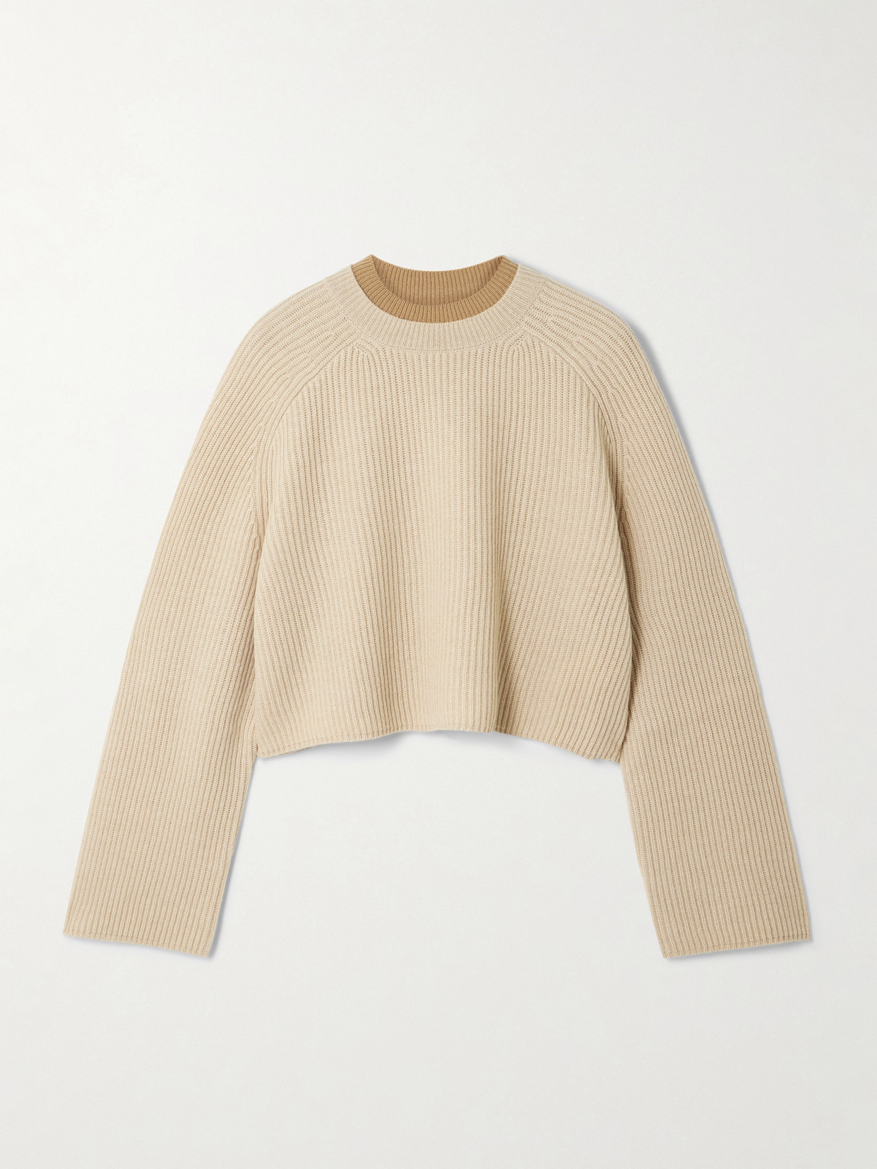 Max Mara Funale Cropped Ribbed Wool And Cashmere-blend Sweater In Neutral