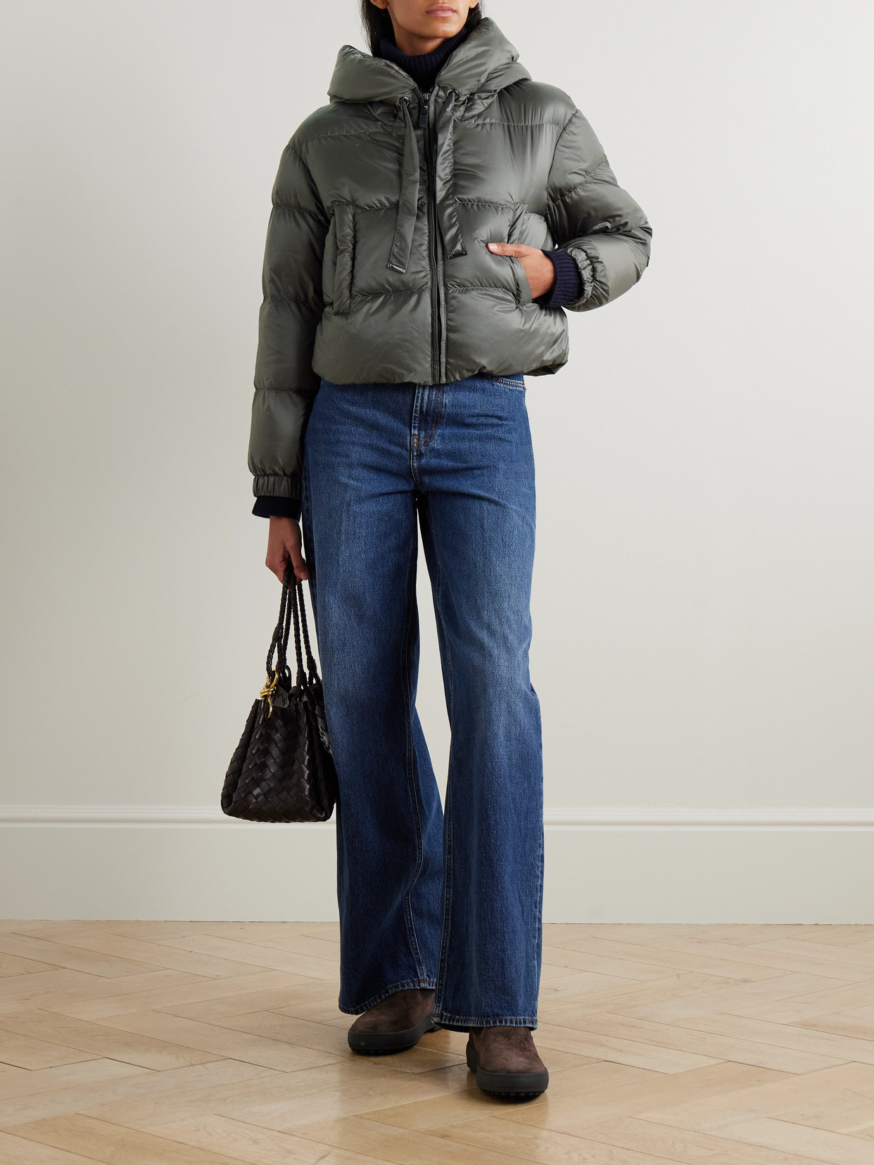 Max Mara The Cube Seie Hooded Quilted Shell Down Jacket In Green