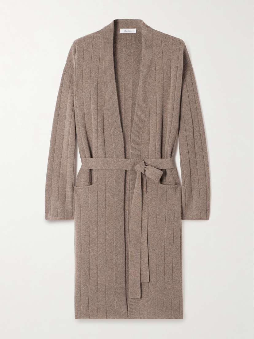 Max Mara Belted Ribbed-knit Cashmere Cardigan