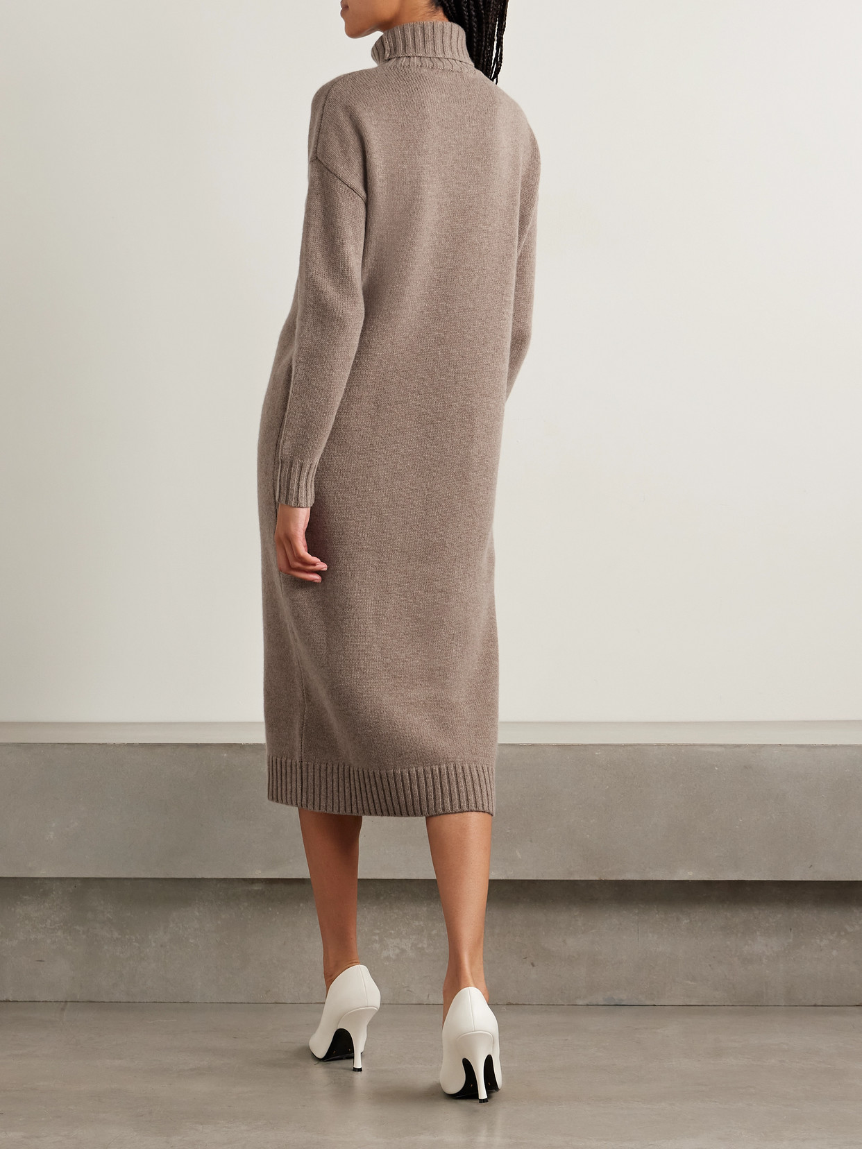Max Mara Cashmere Turtleneck Midi Dress In Brown