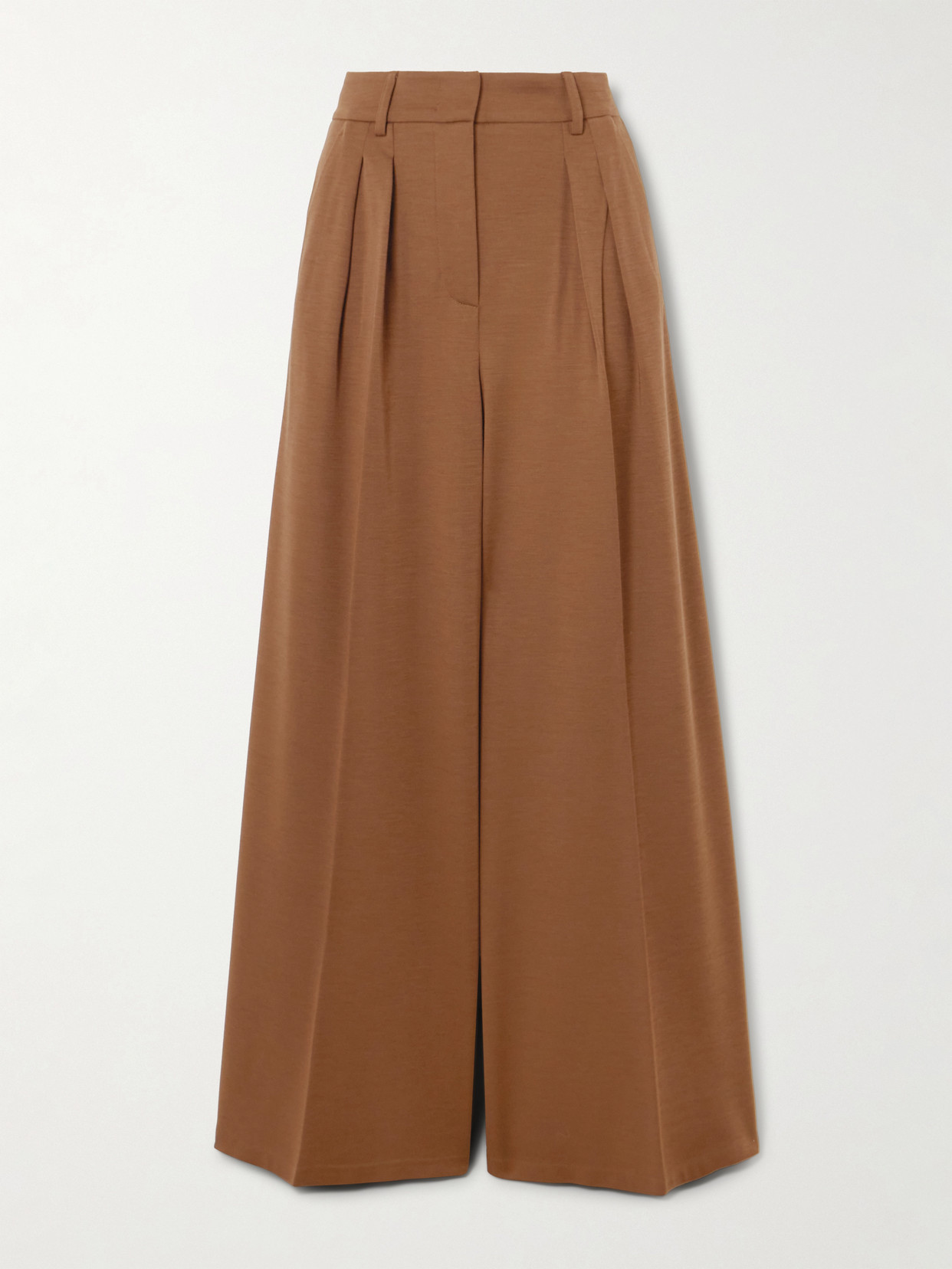 Max Mara Natale Pleated Wool-jersey Wide-leg Pants In Brown