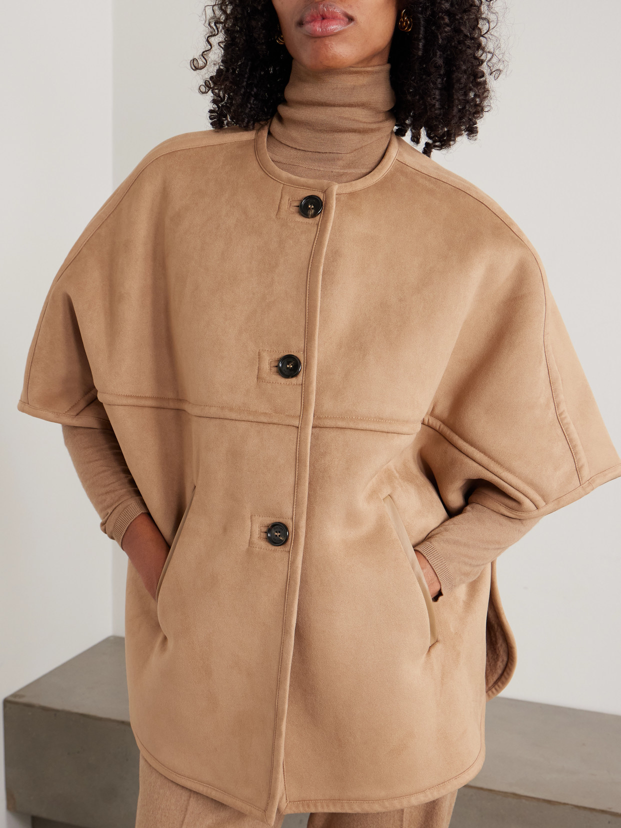 Max Mara Zaza Brushed Cape In Brown