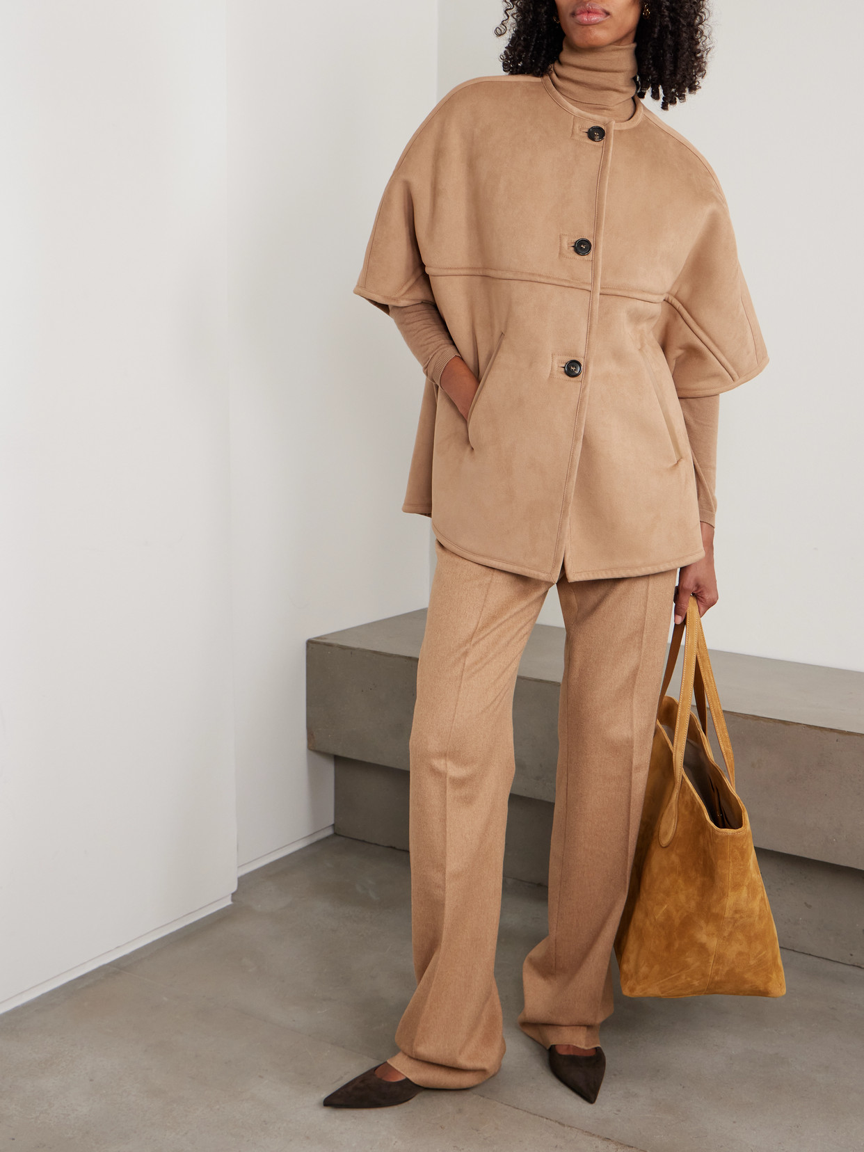 Max Mara Zaza Brushed Cape In Brown