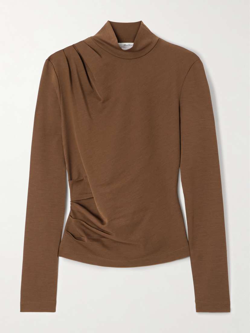 Max Mara Orme Draped Wool-jersey Turtleneck Top