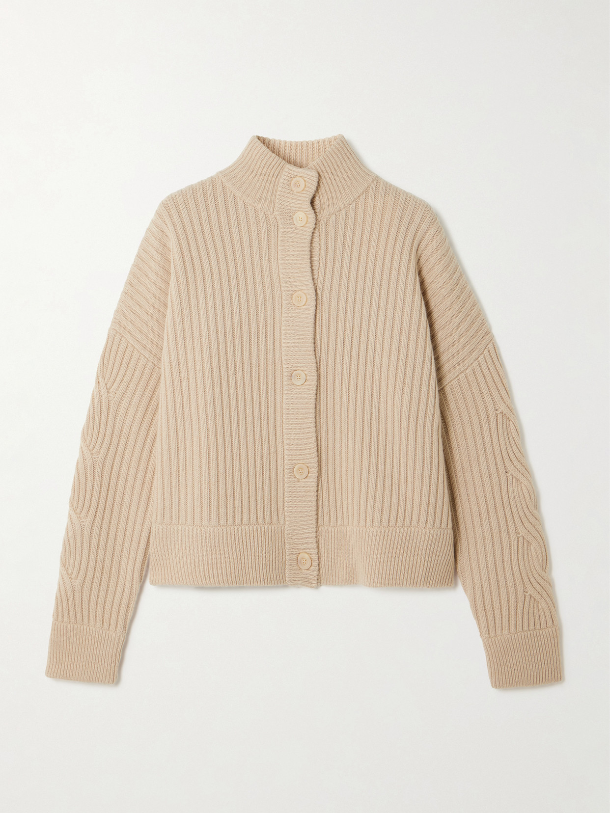 Max Mara Afelio Ribbed And Cable-knit Wool And Cashmere-blend Cardigan In Brown