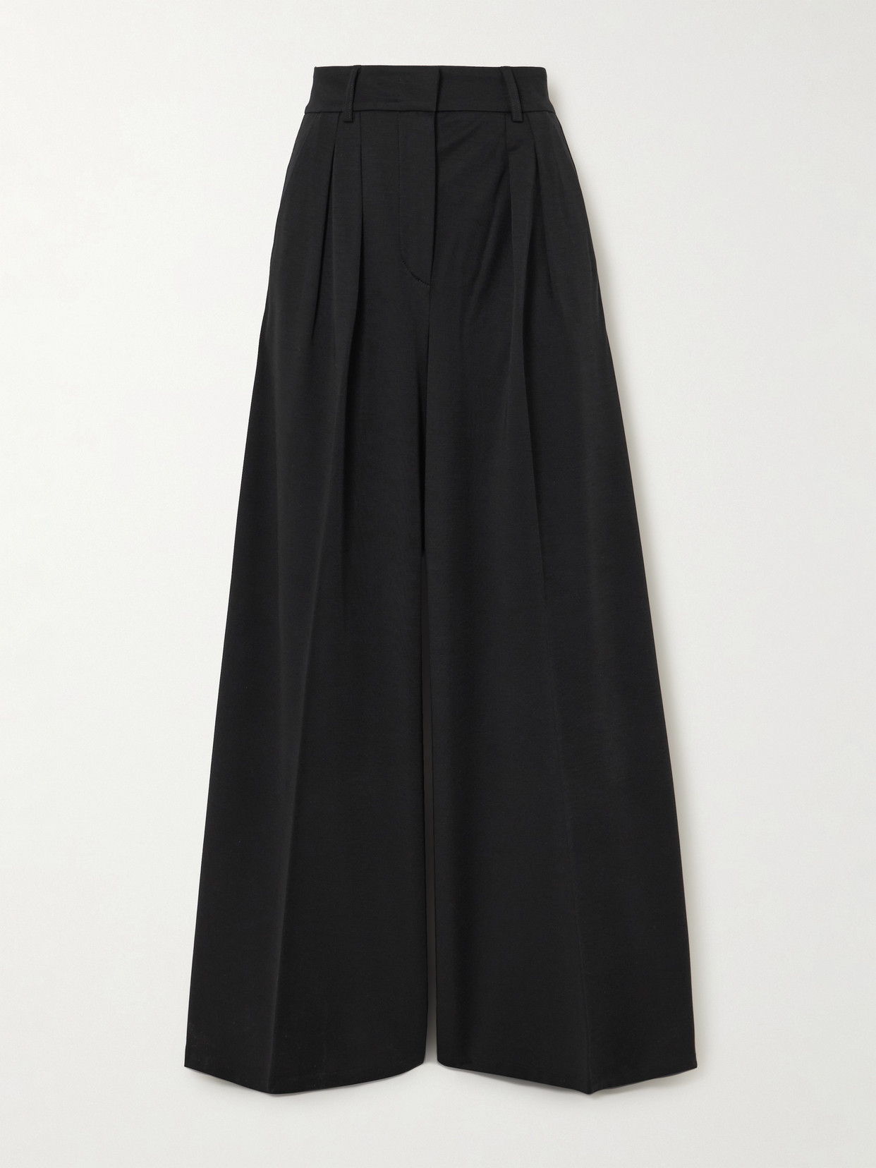 Max Mara Natale Pleated Wool-jersey Wide-leg Pants In Black