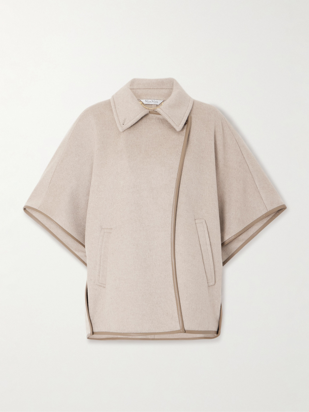 Max Mara Leather-trimmed Cashmere-felt Cape In Neutral