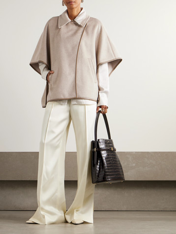 Max Mara Leather-trimmed cashmere-felt cape
