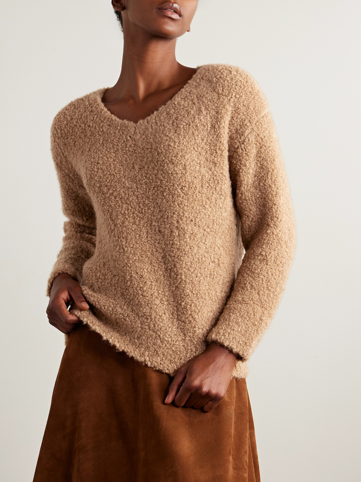 Max Mara Pantera Camel Hair And Silk-blend Bouclé Sweater In Brown