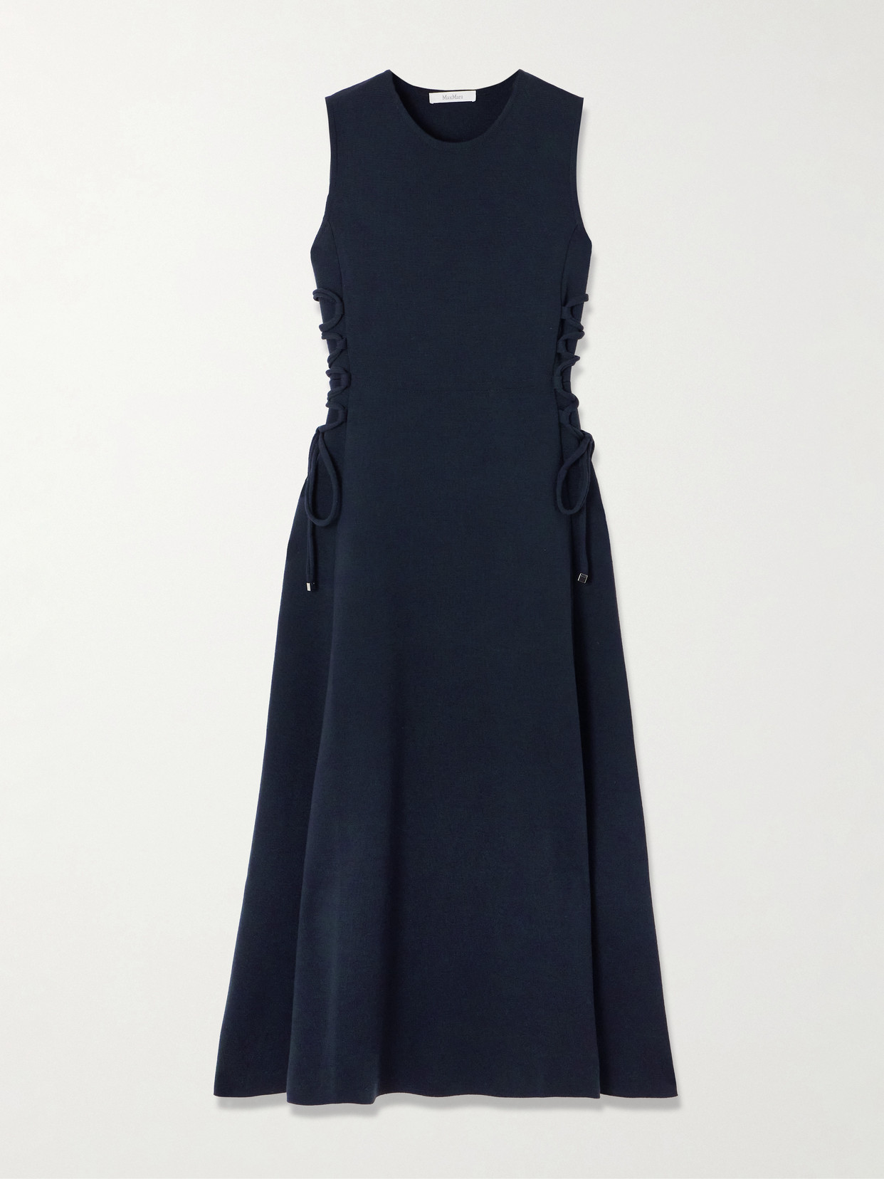 Max Mara Delfi Lace-up Wool Midi Dress In Blue