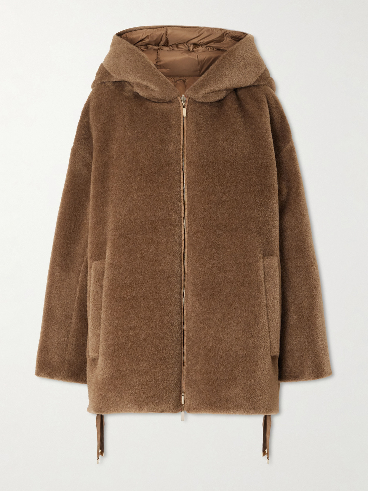 Max Mara The Cube Olivia Hooded Reversible Alpaca And Wool-blend And Quilted Shell Down Jacket In Brown