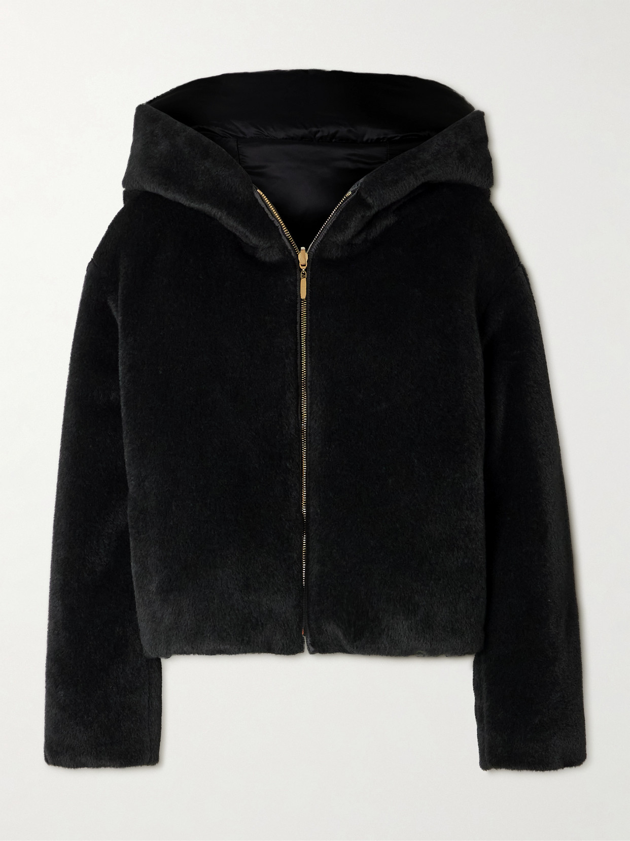 Max Mara Olly Hooded Reversible Alpaca And Wool-blend And Shell Down Jacket In Black