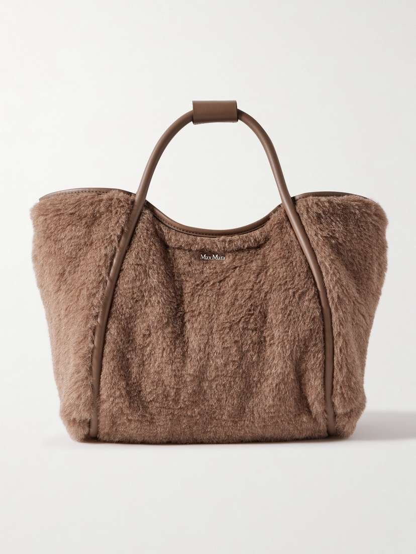 Max Mara Marine Small Leather-trimmed Alpaca, Cashmere And Silk-blend Fleece Tote