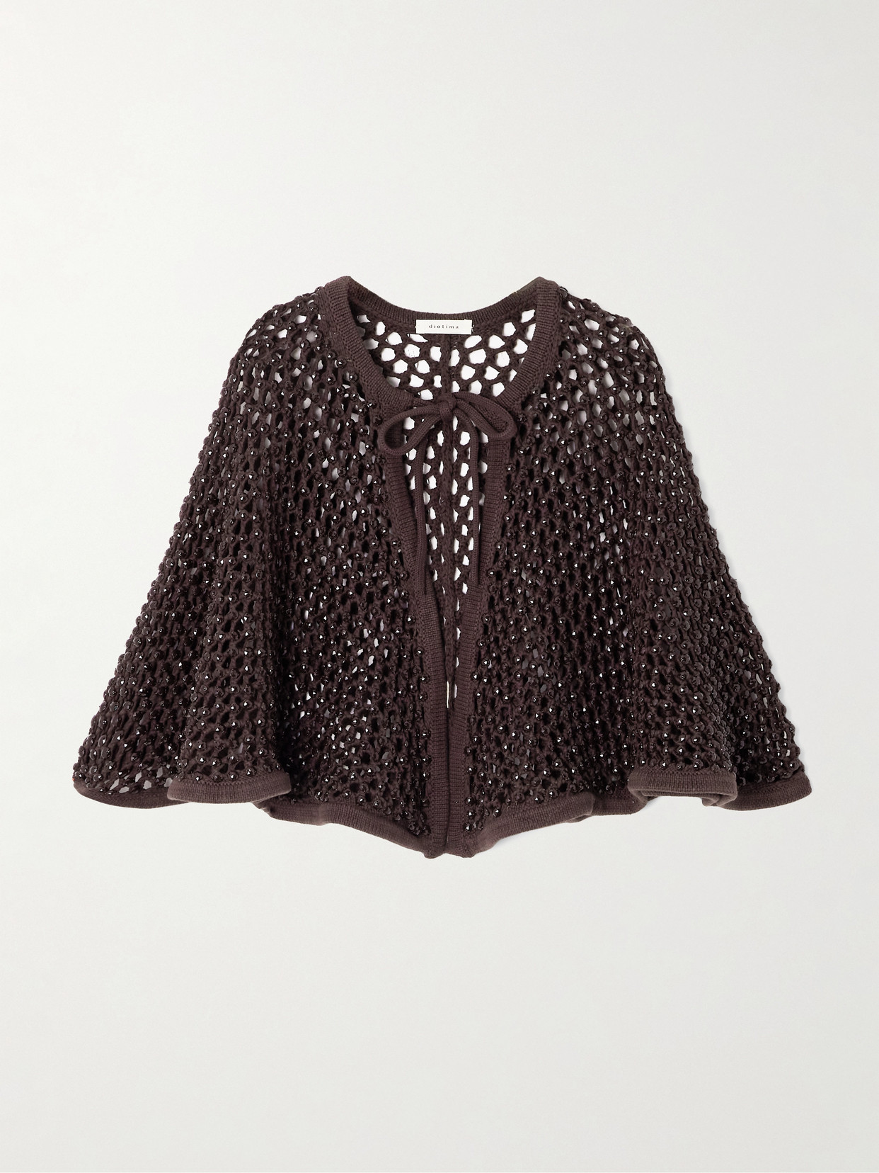 Diotima Crystal-embellished Crocheted Cotton-blend Cape In Brown