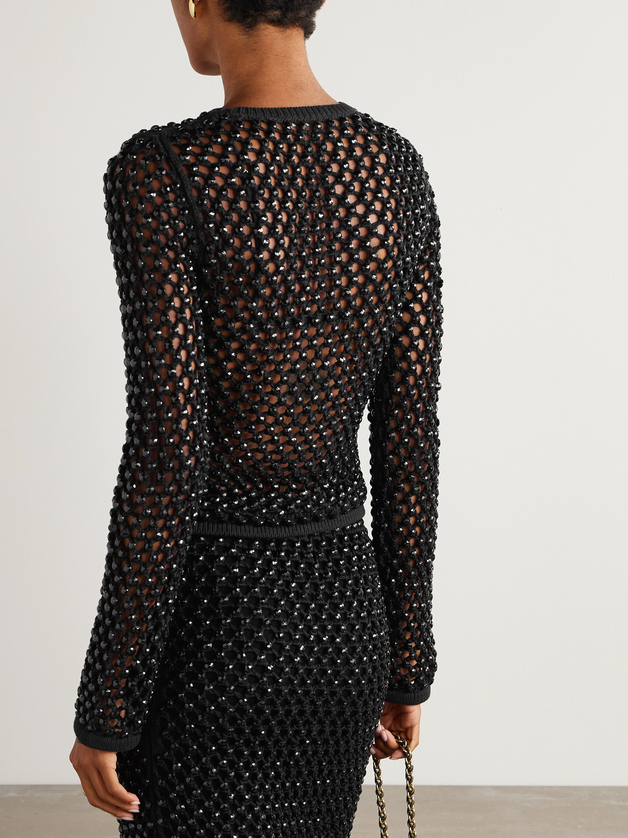 Enid Crystal-Embellished Crocheted Cotton-Blend Top